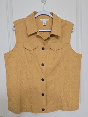 CJ Banks Quilted Sleeveless Button-Front Shirt in Mustard Yellow
